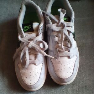 Nike White and Gray Athletic Shoes with Green Accents